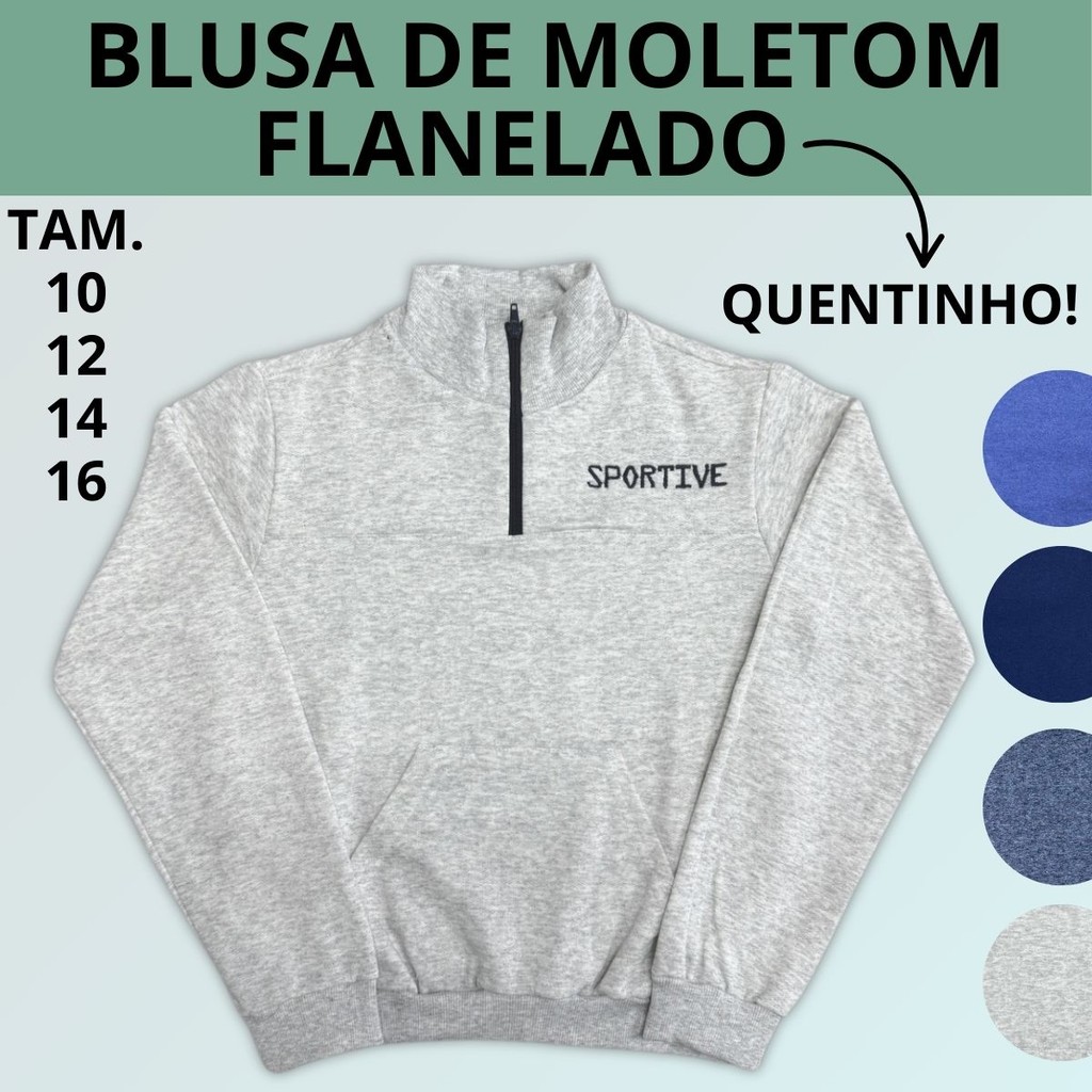 Blusa Moletom Peluciado Juvenil  Com Gola Bolso e Bordado 2749-A