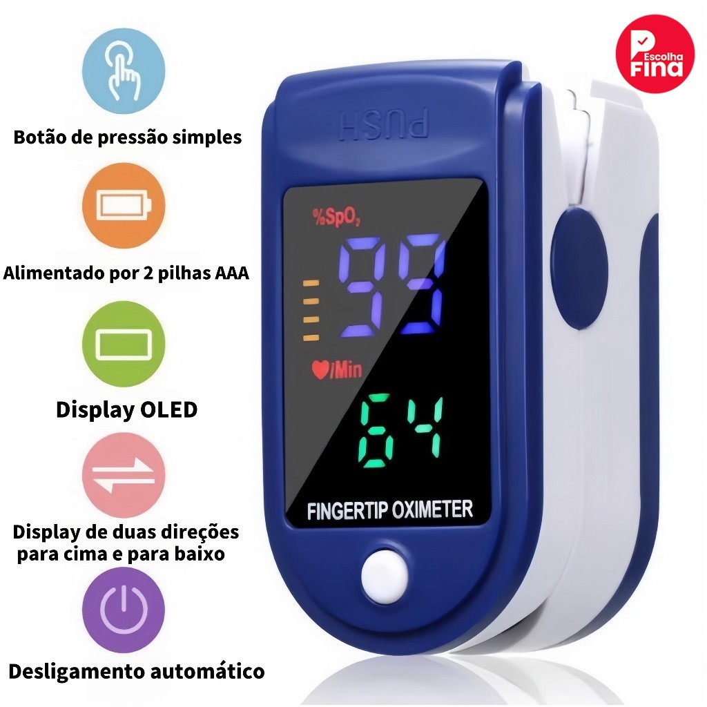 KIT2 Oxímetro de Dedo Digital – Monitor de Oxigênio no Sangue e Frequência Cardíaca