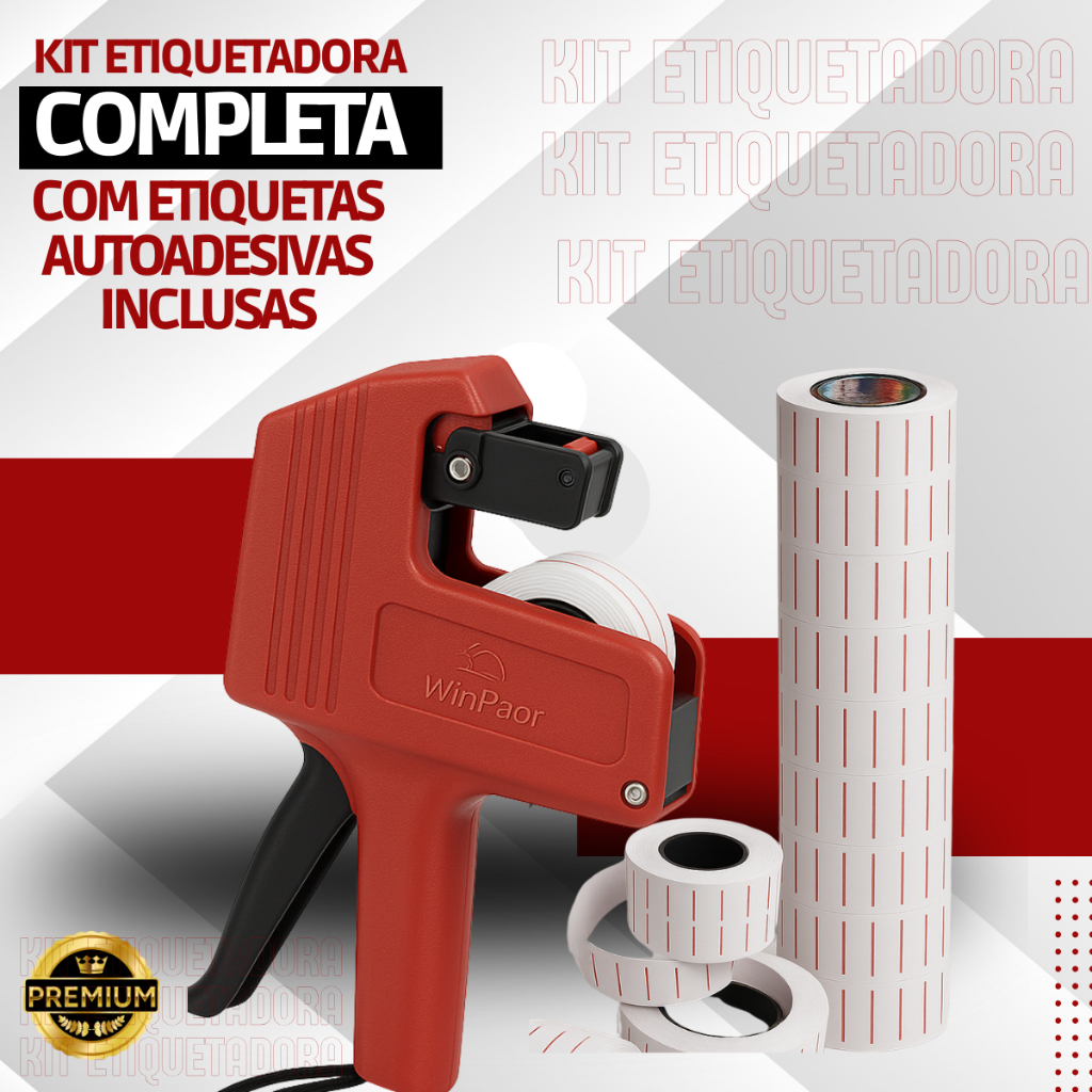 Kit Etiquetadora Manual de Preços 8 Dígitos Refil de Tinta e 10 Rolos Etiquetas Autoadesivas Loja Co