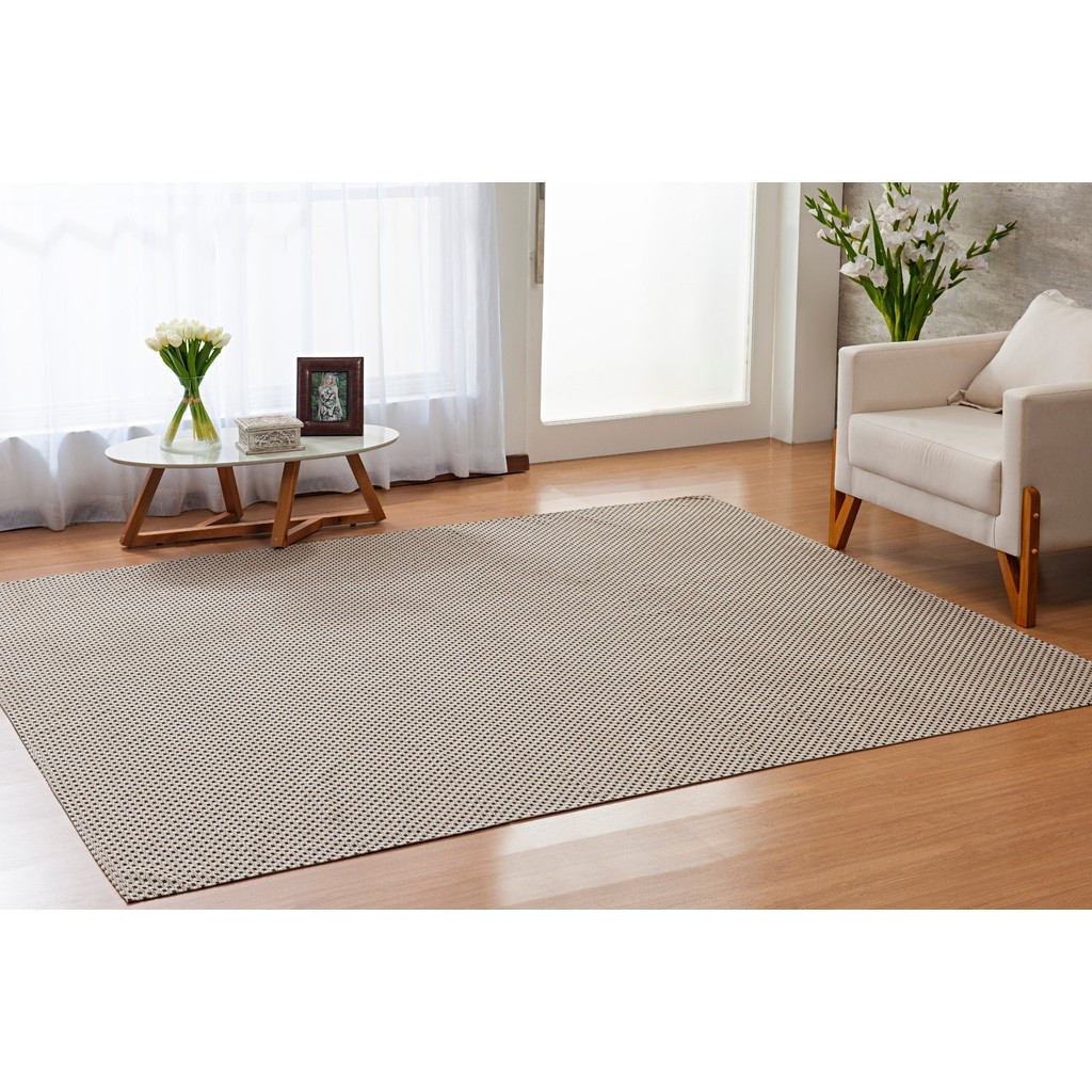Tapete Sala Quarto Antiderrapante Jacquard 1,00 X 1,40m Pontilhado Bege
