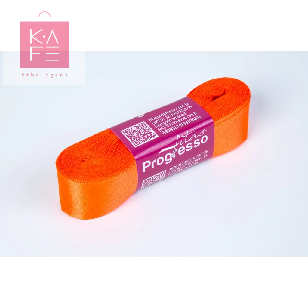 Fita de Cetim Laranja Cítrico Cor 278 – 01 unidade – Progresso – Kafe Embalagens