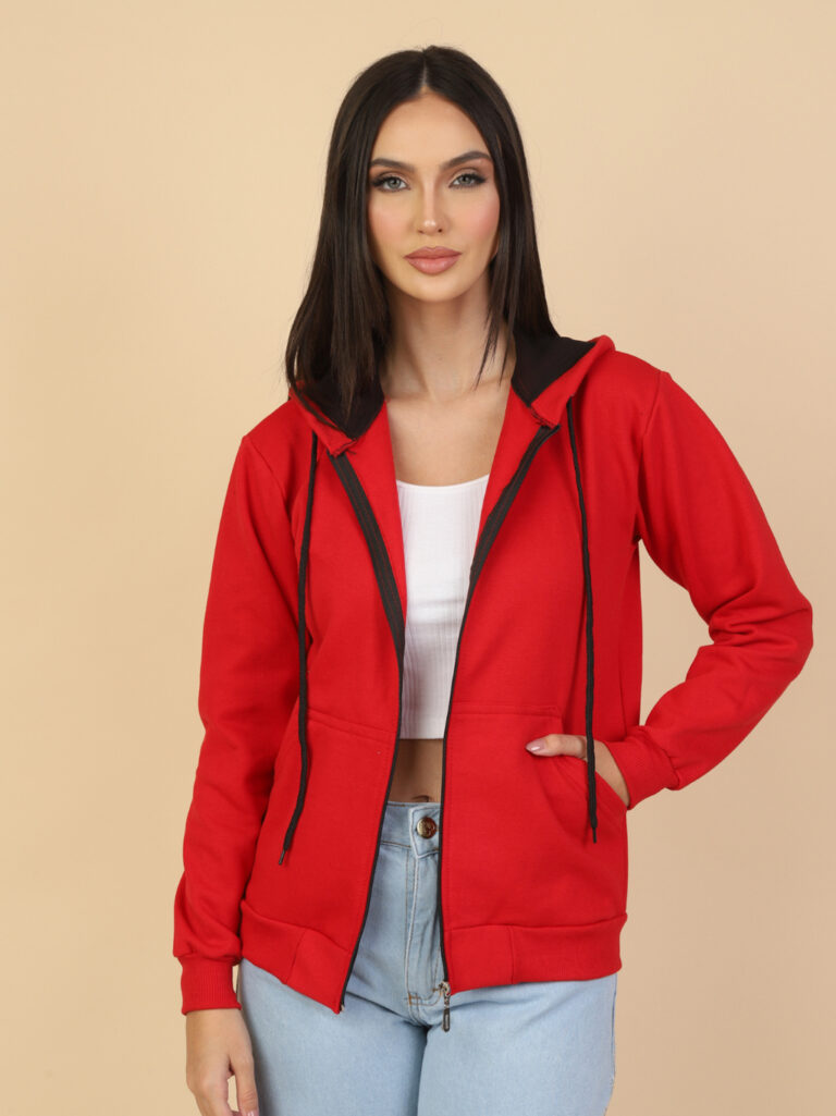 Blusa de Frio Moletom com Ziper Feminina Liso Dire
