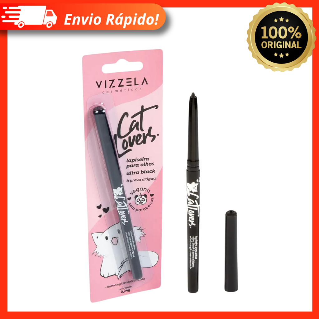 Lapiseira Retrátil Para Olhos Preta Cat Lovers À Prova Dágua Vizzela Vegano 100% Original