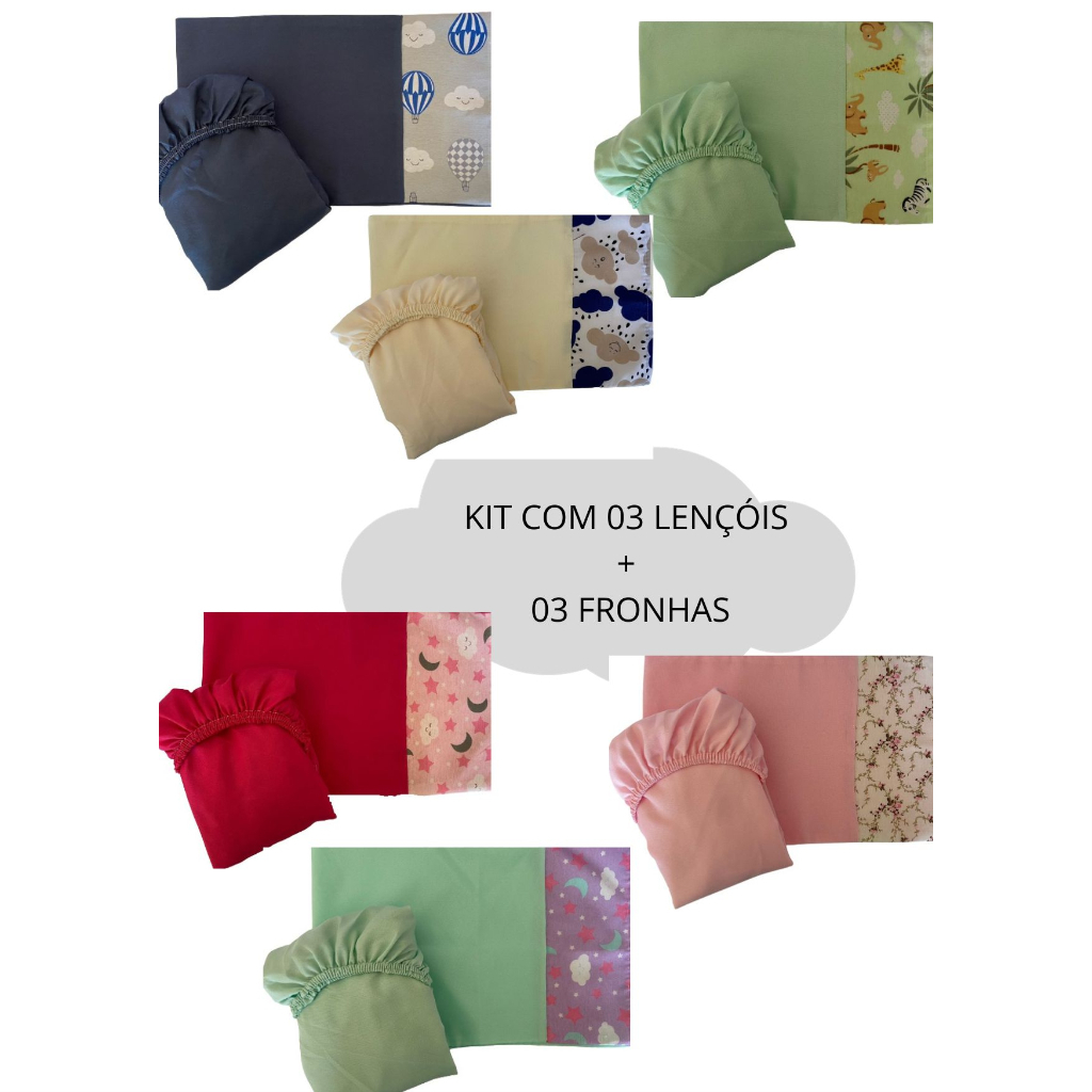 Kit Lençóis Berço Americano Microfibra 3 Lençóis + 3 Fronhas  Cores Sortidas