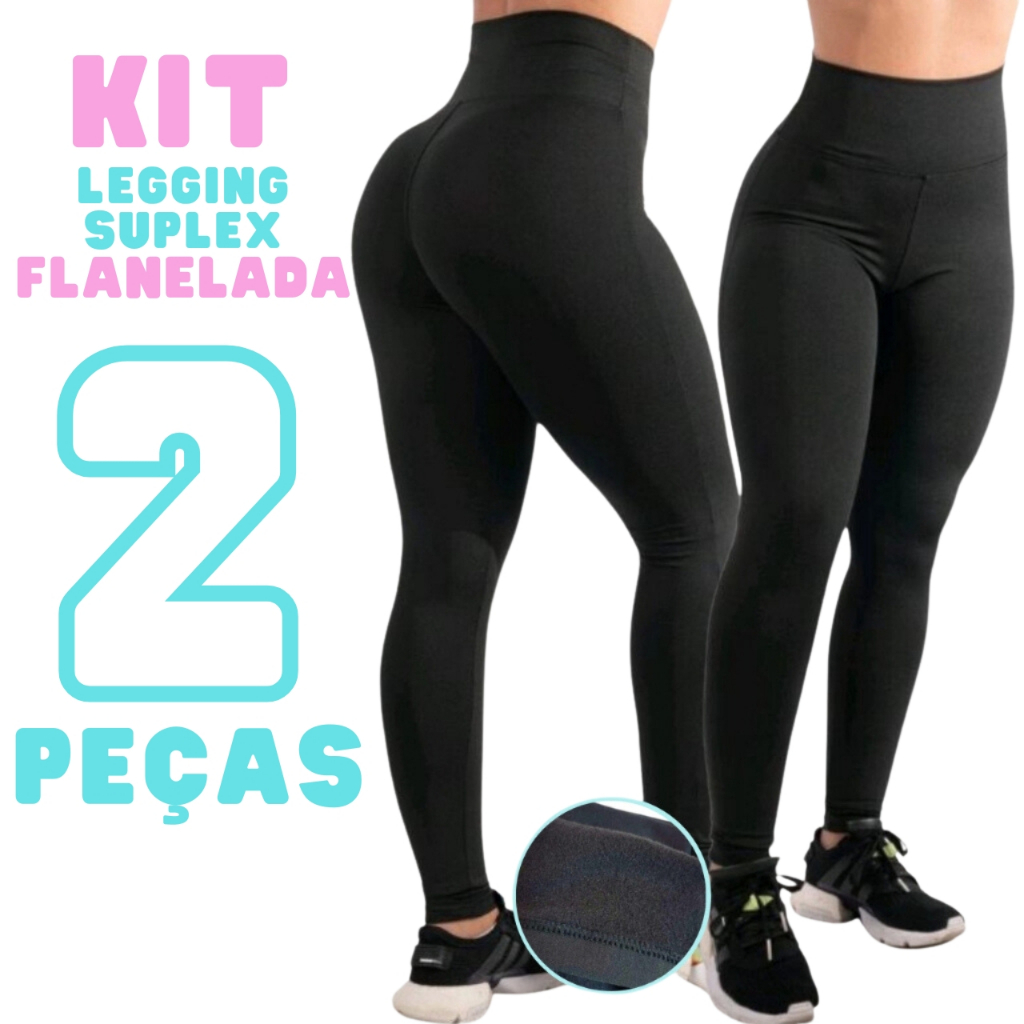 Kit 2 Calças Legging Flanelada Grossa Calça Leg Peluciada Forrada Por Dentro Costura Reforçada Calça