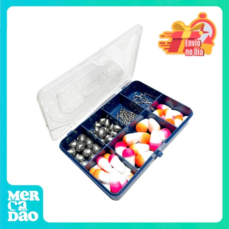Estojo Kit com Acessórios de Pesca Anzóis, Chumb