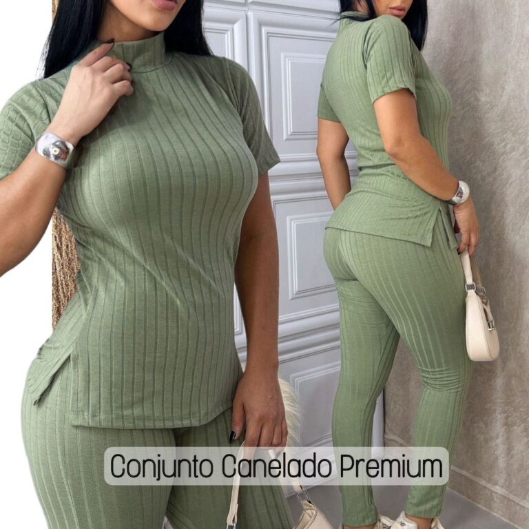 Conjunto Feminino Canelado Calça e Blusa Malha Co