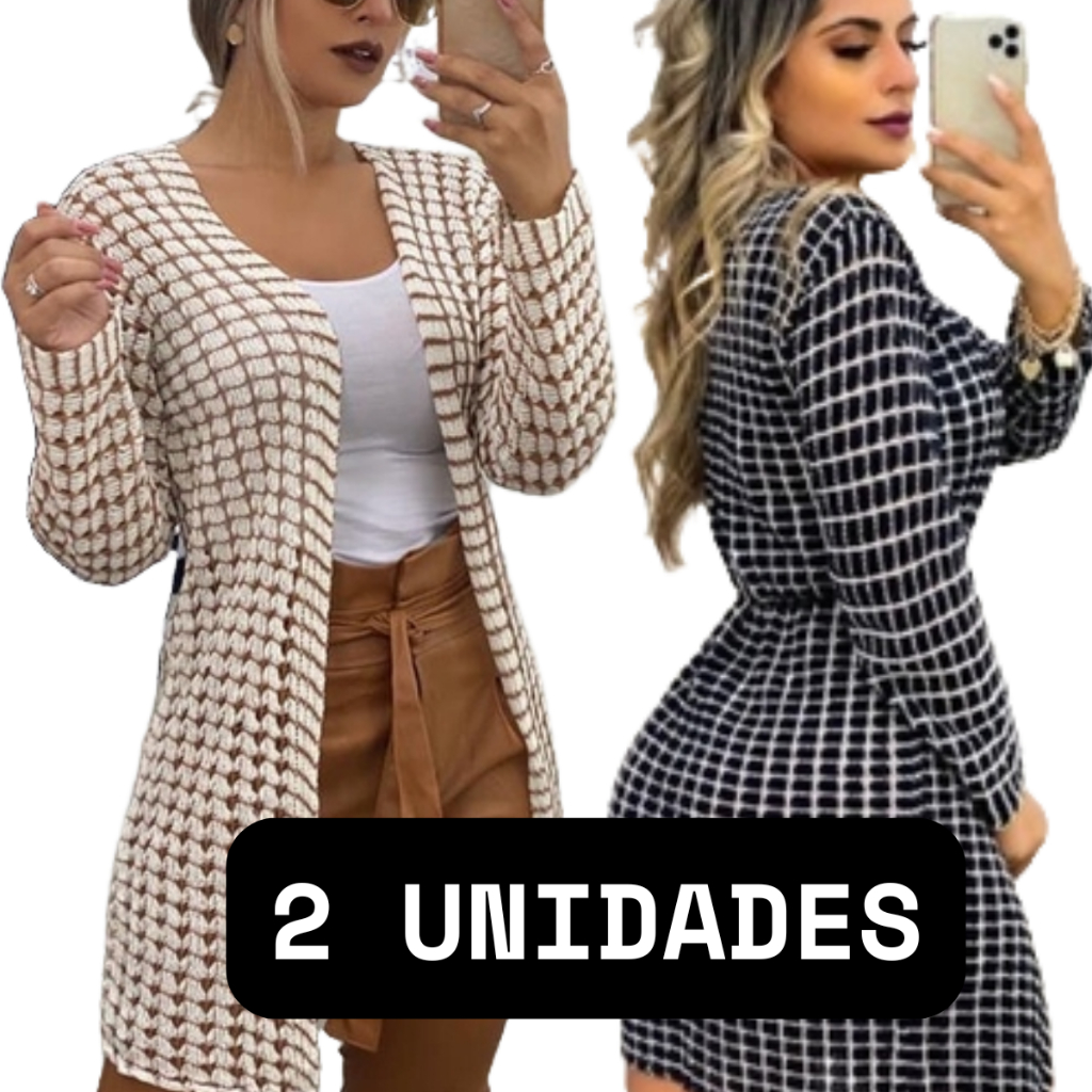 Kit 1/2 Kimono Tricô Feminino Cardigan Meia Estação Casaco Manga Longa Cardigã Tricot Blusa Feminina