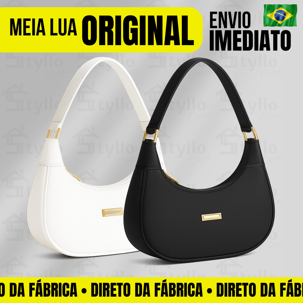 Kit Bolsa Feminina Preta Meia Lua Branca Baguete de Ombro