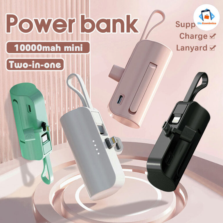 Carregador Portátil Mini 10000mAh com Recarga Sem