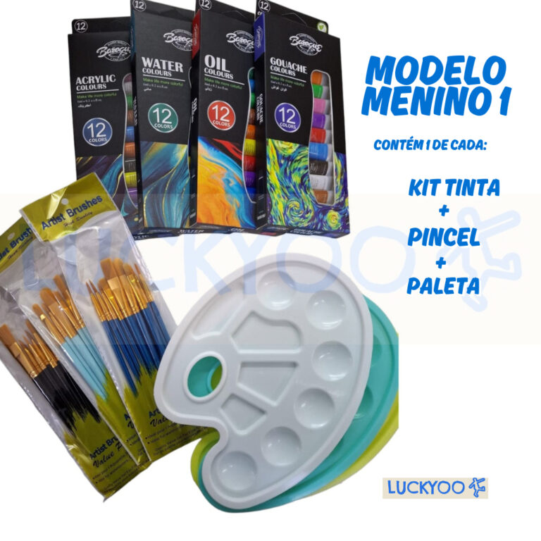 Kit Pincel + Paleta + Tinta Bisnaga 12 Cores Vibra