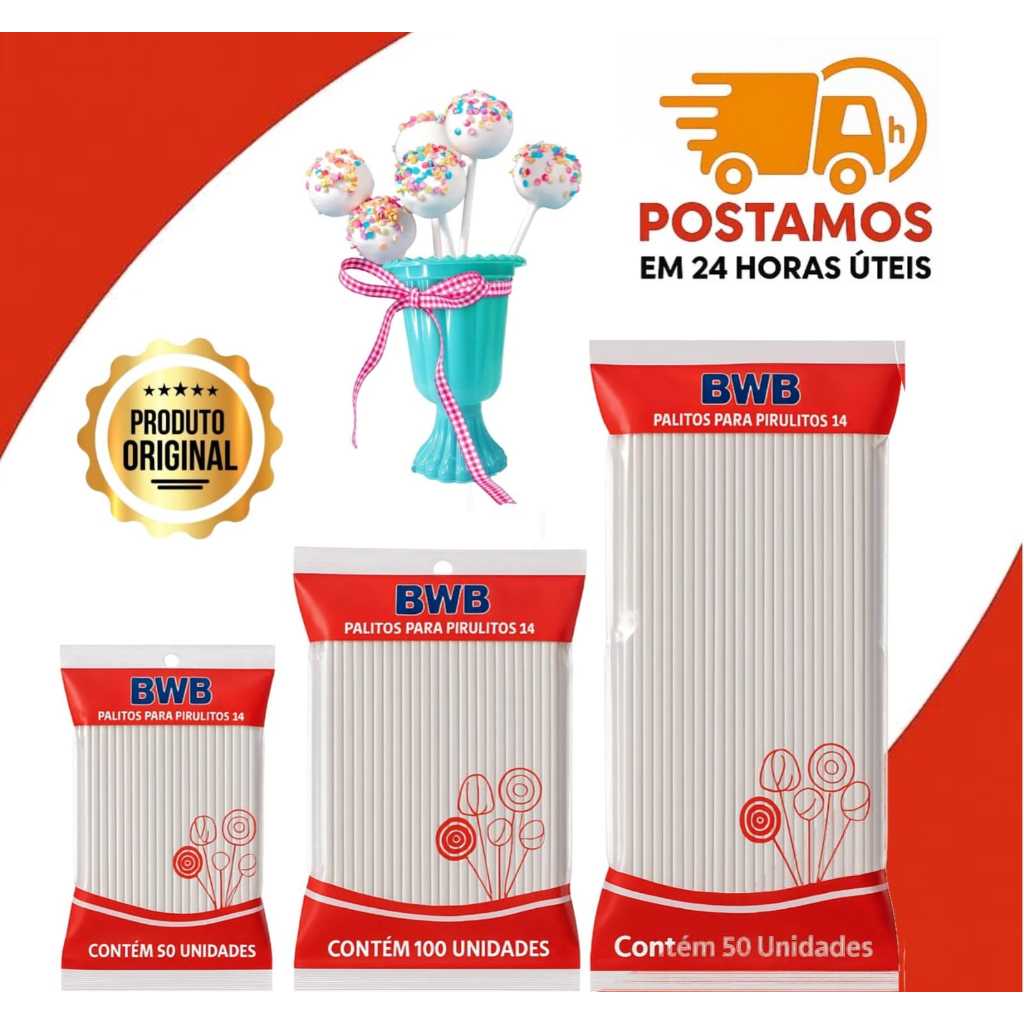 Canudo Palito Para Pirulito BWB Transparente (Cristal) – Topo de Bolo -Tubo Pet