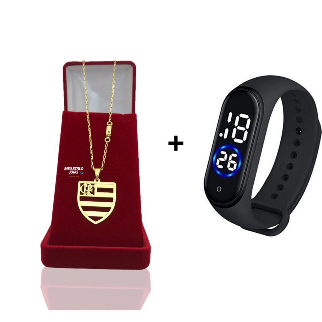 Corrente Infantil Menino / Adulto Cordão Tijolinho – 1.5mm banhado Ouro 18 k com Pingente Time  FL +