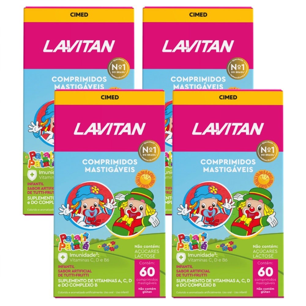 Kit 4 Lavitan Patati Patata Vitamina Infantil Sabor Tutti Frutti Cimed 60 Comprimidos