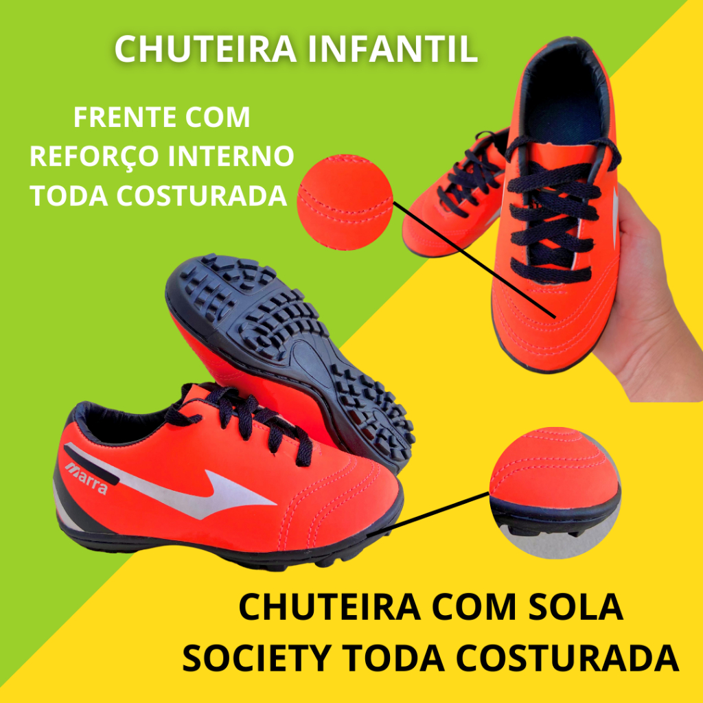 Chuteira Infantil Society Futebol Costurada 24 ao 33 Confortável para Escola e Treino