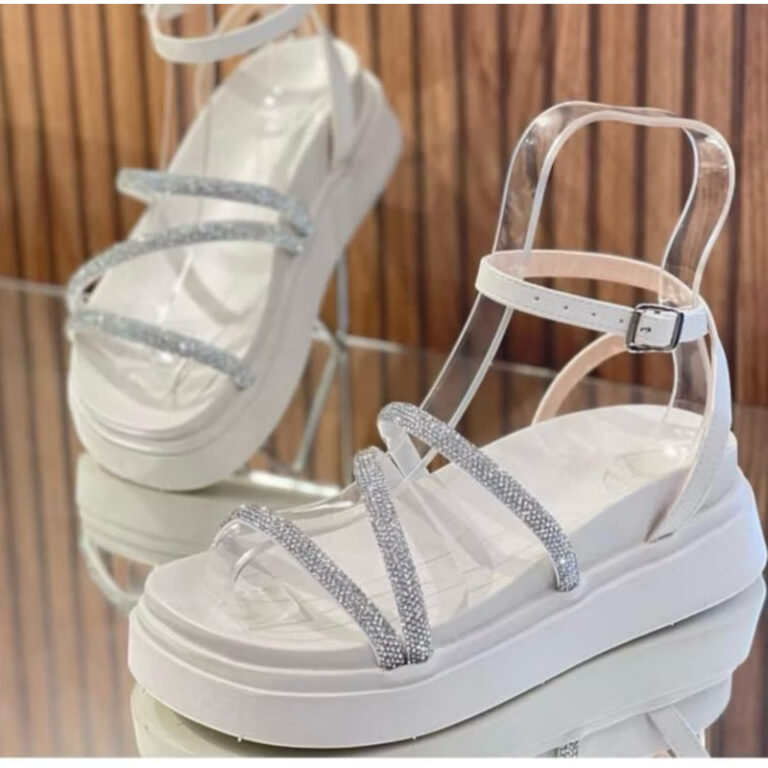 Sandália Feminina Papete Luxo Strass FlatForm Sup