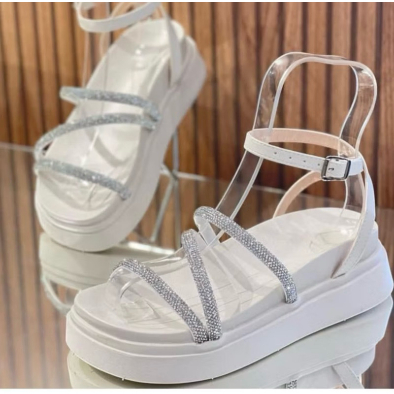 Sandália Feminina Papete Luxo Strass FlatForm premium Super Confortável Lançamento