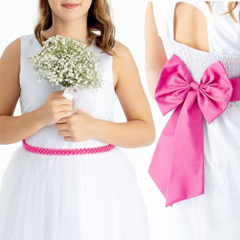 Cinto de Pérolas + Laço Rosa Pink Fucsia para Da