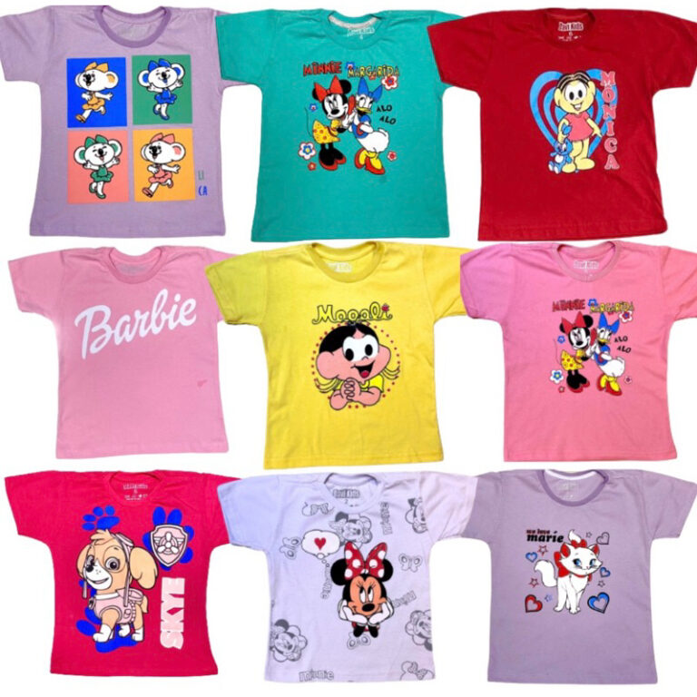 Kit 5 Camisetas Infantis Menina Dani Kids