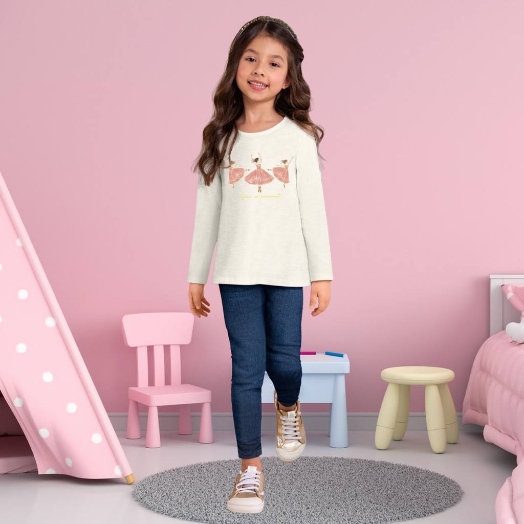 Blusa Manga Longa Infantil Menina Bailarinas Inverno Cotton Confortável Sofisticado Milon 2000778