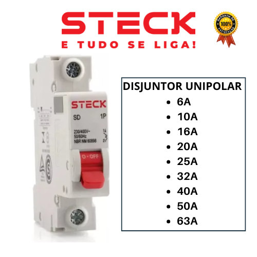 Disjuntor STECK Unipolar Monopolar 6A |10A | 16A |