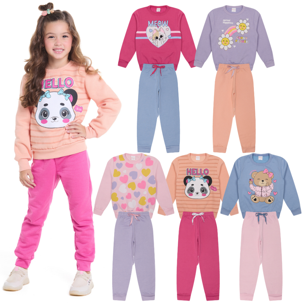 Conjuto Moleton Peluciado Menina – 2 Peças Menina Inverno infantil  1 blusa + 1 calças de 2 ao 8