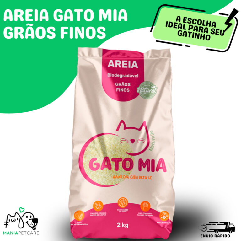 Areia Higiênica Biodegradável Gato Mia 2kg Grão