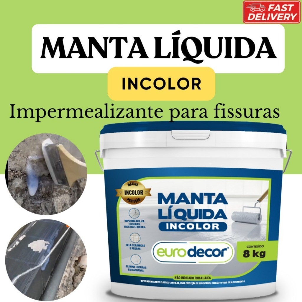 Impermeabilizante Manta Líquida Incolor 8KG ou 3,6KG Telhados e Fissuras