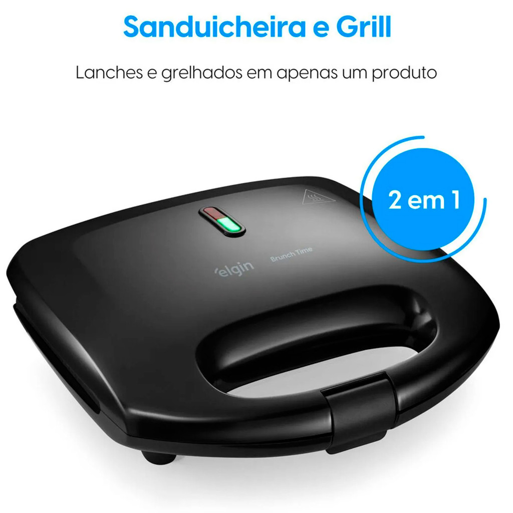 Sanduicheira Brunch Time 2 Em 1 Elgin Antiaderente 800w Preta – 110v