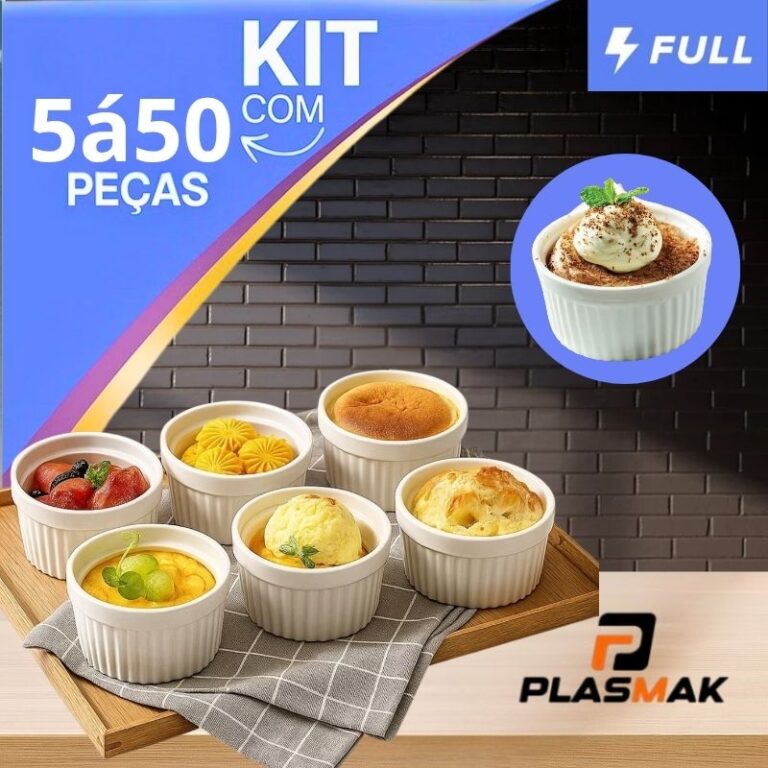Kit 5 à 50 Ramekin Plástico 100 ml canelado serv