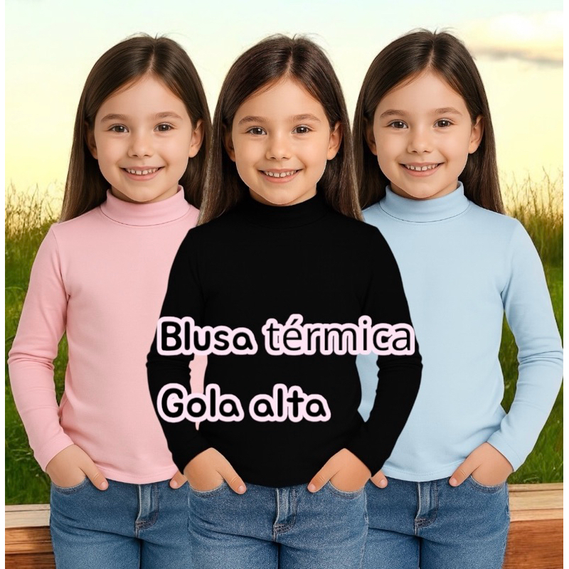 Kit de 2 blusas térmica manga longa e gola alta infantil lisa dia a dia menino e menina básica passe