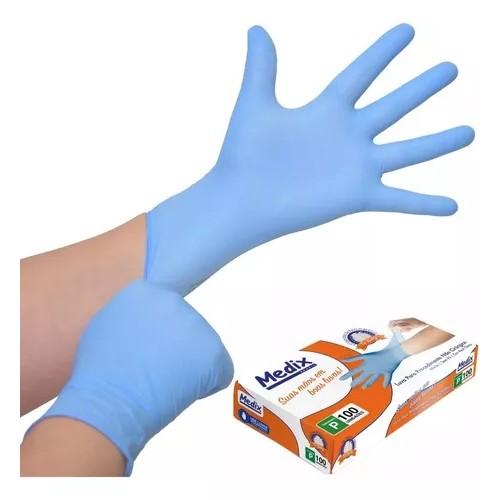 Luva Nitrlíca Descartavel Azul S/ Pó Cx C/ 100 u