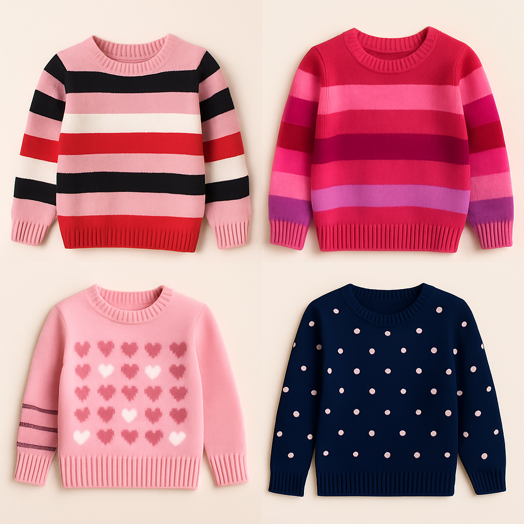 Kit 3 Blusas Tricô Infantil Feminina Juvenil Lã Quente | Roupas de Inverno Menina | Tamanhos 1 ao 16