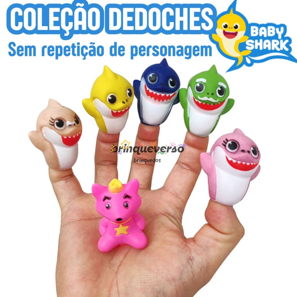 Coleção Família Shark. 4/6UN Dedoches Baby Shark Sem Repetir Personagens. Brinquedo banho, história