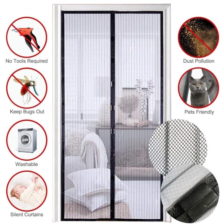 Tela Mosquiteira para Porta com Fecho Magnético 210x100cm – Fácil Instalação, Ventilada, Proteção co