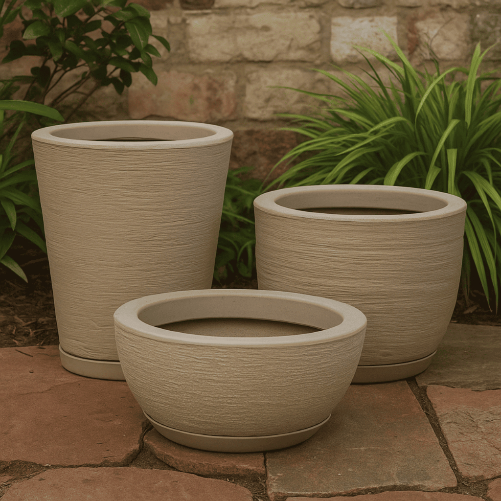 Kit 3 Vasos decorativo coluna Bojo Bacia Escovada Para Plantas Jardim Casa com prato coletor