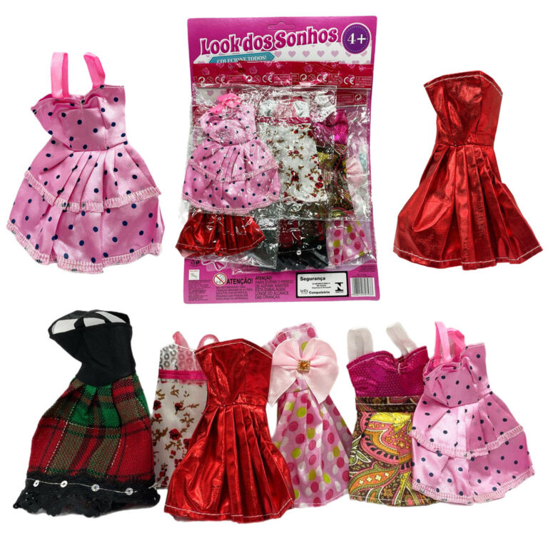 Kit 6pç Roupinha Para Boneca Roupa Vestido Look F
