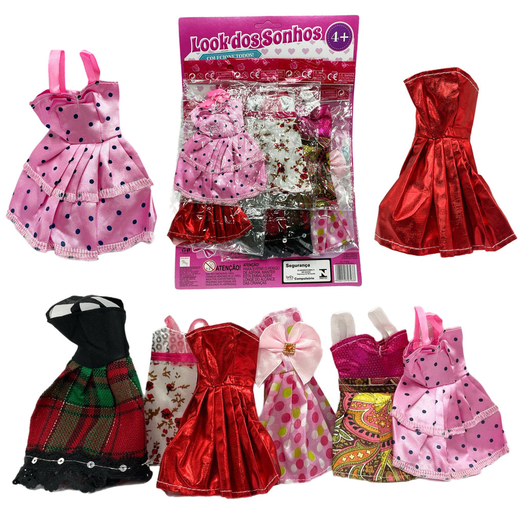 Kit 6pç Roupinha Para Boneca Roupa Vestido Look Fashion