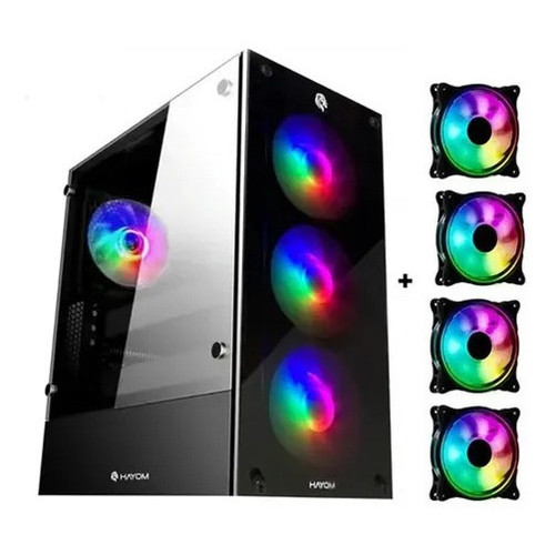 Gabinete Gamer Hayom, 4 Fans rgb, Lateral e Fronta