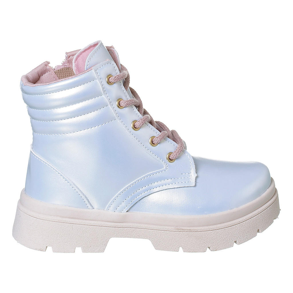 Bota Coturno Infantil Menina Confortável Original Branco Holográfico Botinha Blogueira