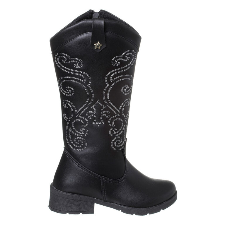 Bota Infantil Texana Boiadeira Menina Bordada Pret