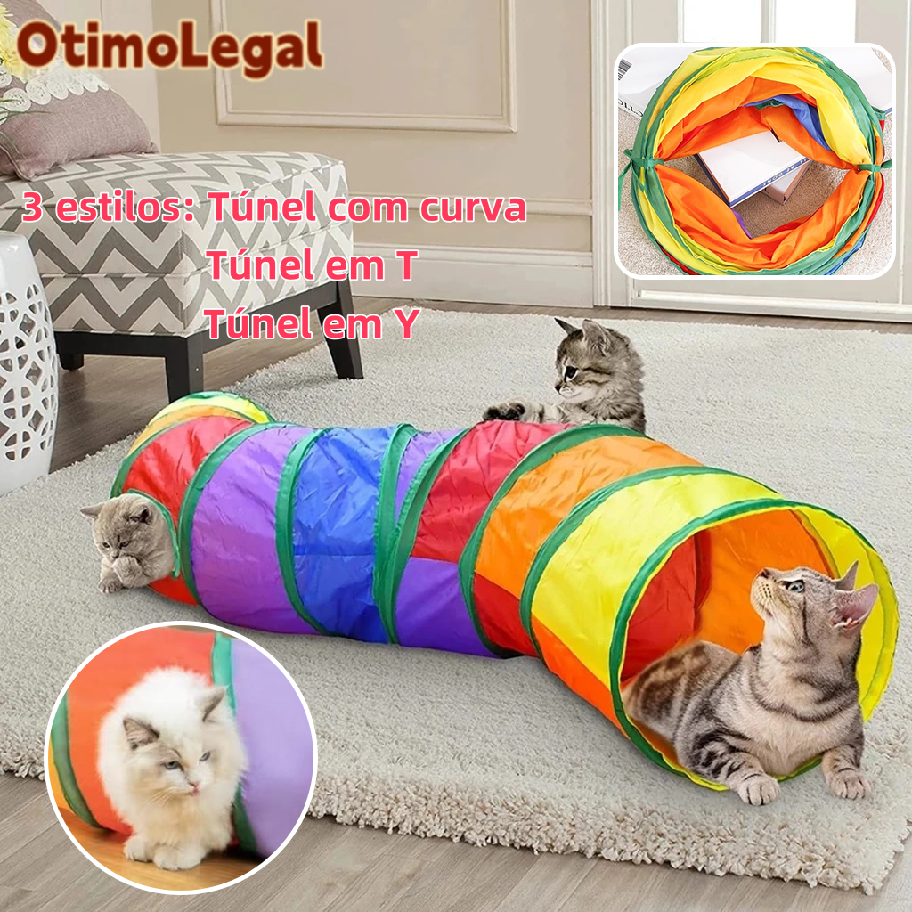 Túnel Colorido Gato Interativo Cachorro Labirinto Dobrável Pet Playground Toca Brinquedos Gatos
