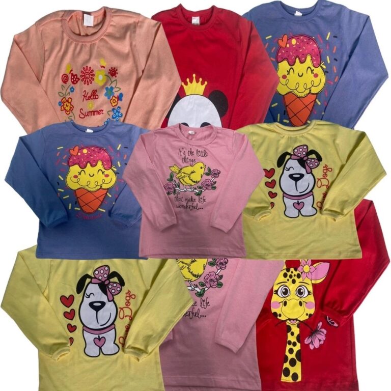 Kit 5 Camiseta Infantil Manga Longa Menina Feminin