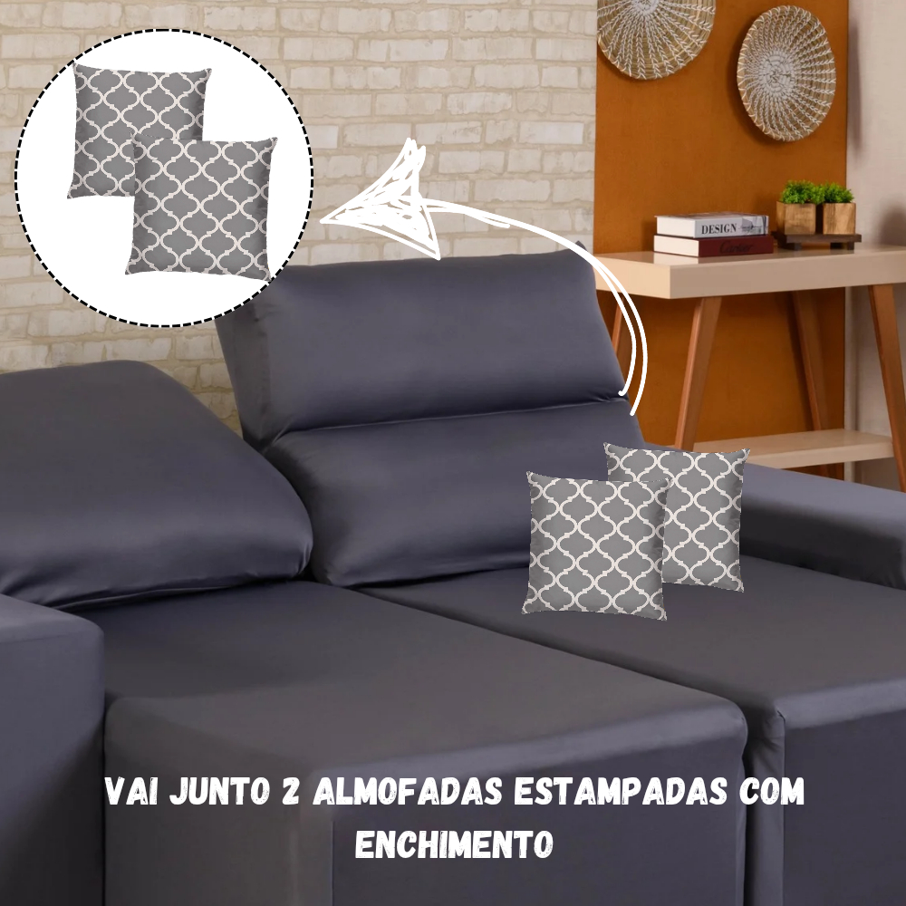 KIT CAPA DE SOFÁ RETRÁTIL DE 3 LUGARES LIRA + 2 ALMOFADAS ESTAMPADAS ENVIO IMEDIATO