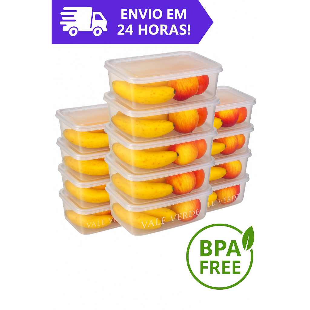 Kit 15 Potes 1 LITRO Transparentes LIVRE BPA Organizador de Alimentos Marmita