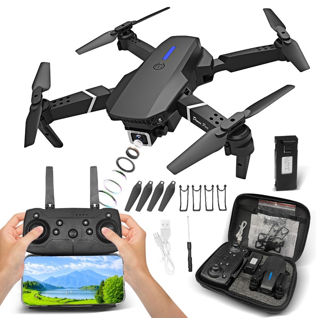 DLI Drone E88 HD com Câmera Dupla WiFi FPV e Modo Manutenção Altura Quadcopter RC Profissional