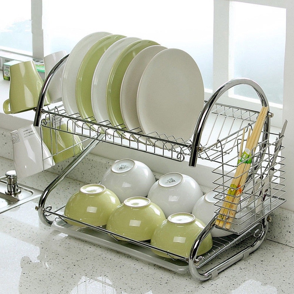 Escorredor de Pia 12 Pratos Aço Cromado Para Pratos e Talheres Casa