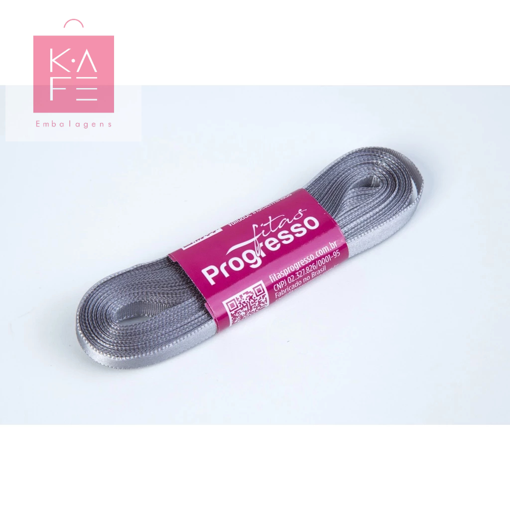 Fita de Cetim Cinza Cor 1222 – 01 unidade – Progresso – Kafe Embalagens