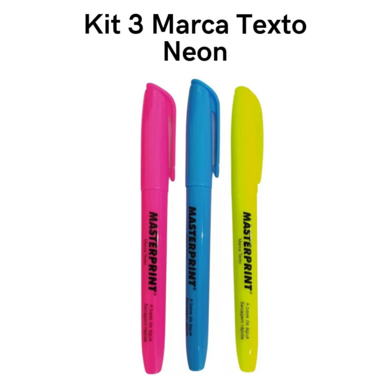 Kit 3 Canetas Marca Texto Neon Rosa Azul Amarelo E