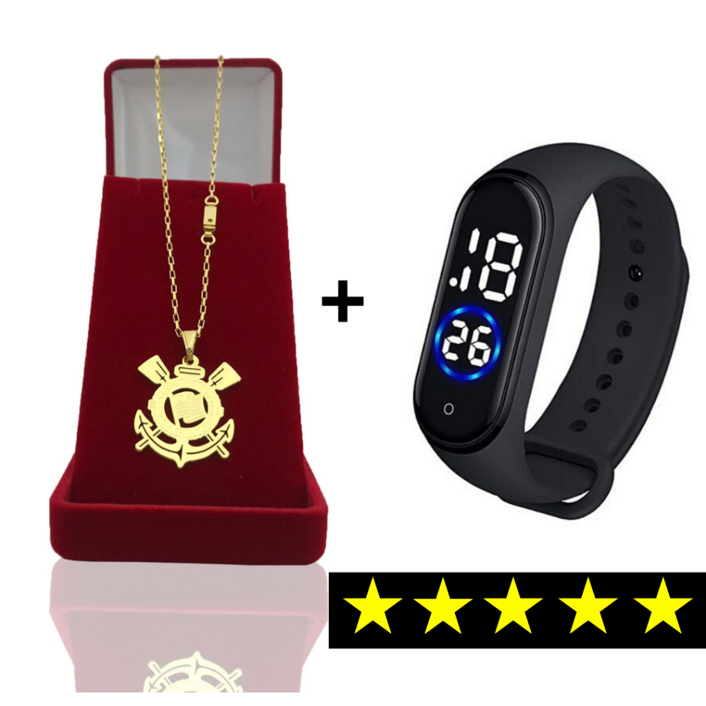 Corrente Infantil Menino Cordão Tijolinho – 1.5mm banhado Ouro 18 k com Pingente Time